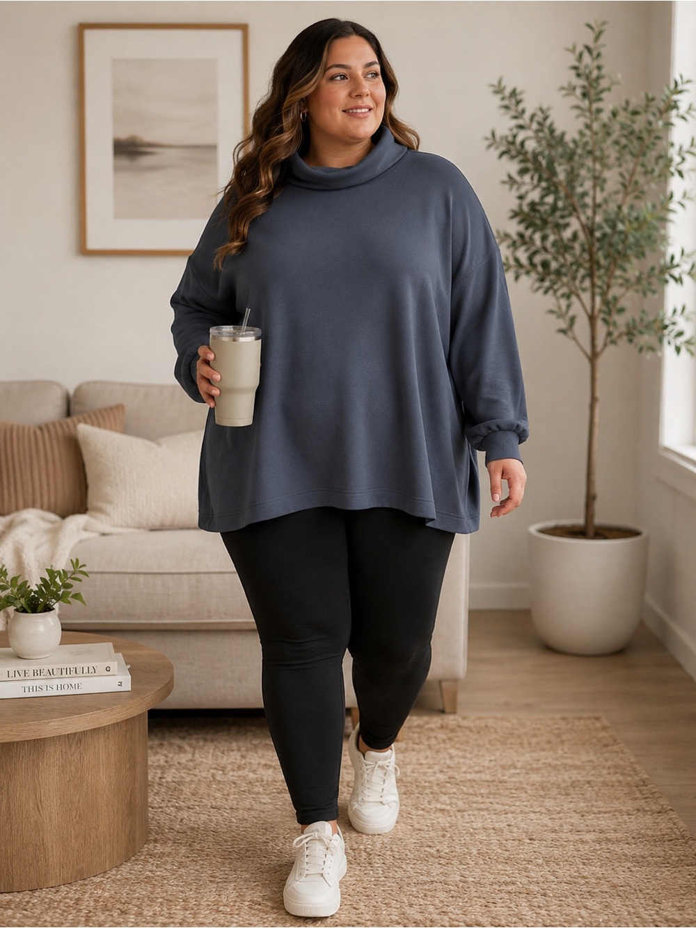 Old Navy Bounce Fleece Cowl Neck Tunic Sweatshirt 2X Blue NWT Plus Size